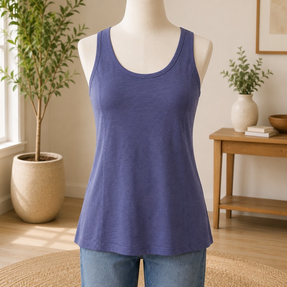 NEW Belle by Kim Gravel Tank Top XS Navy Blue Slub Knit Scoop Neck Sleeveless